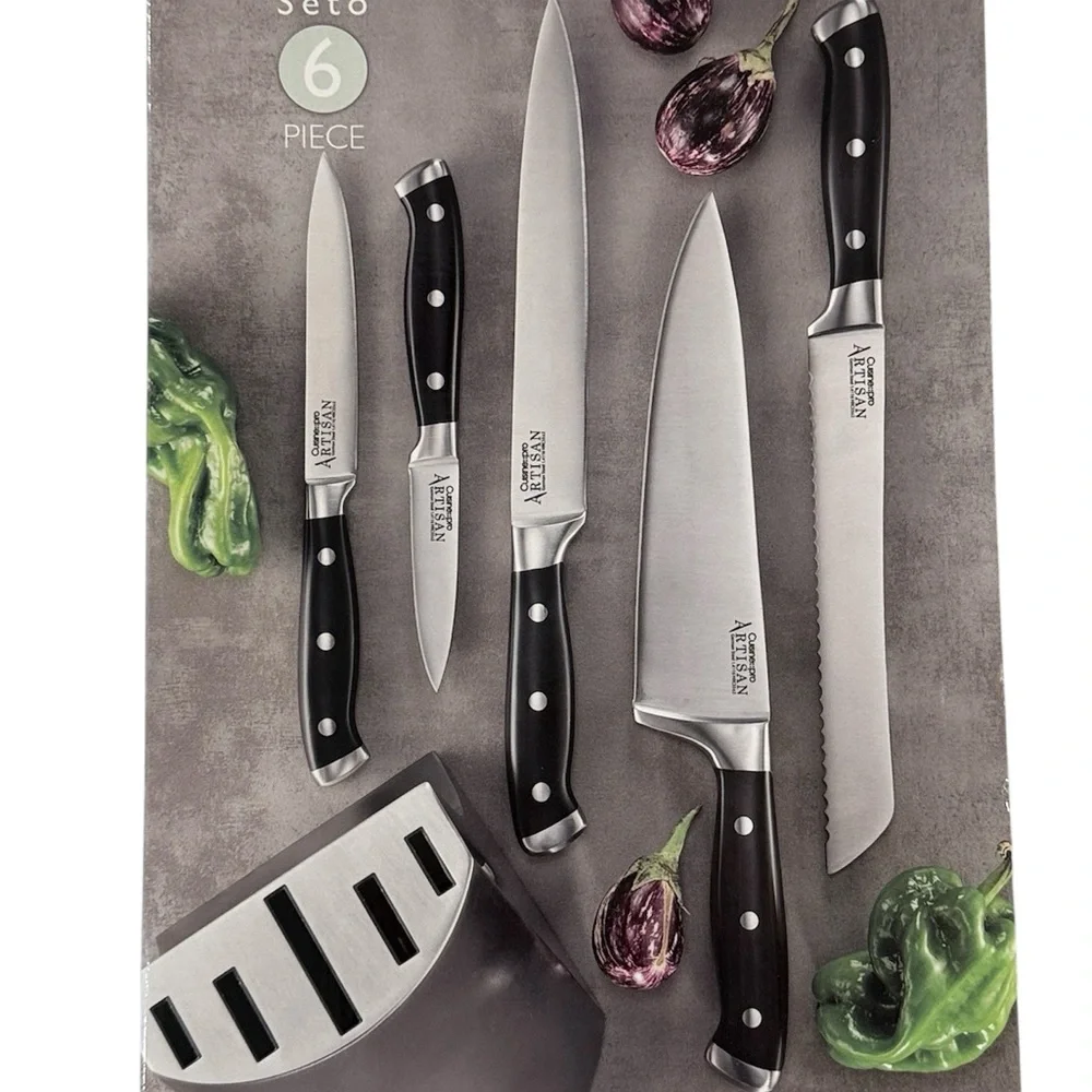 NEW! Cuisine::pro Artisan Stainless Steel 6 Piece Seto Knife Block Set $425 MSRP